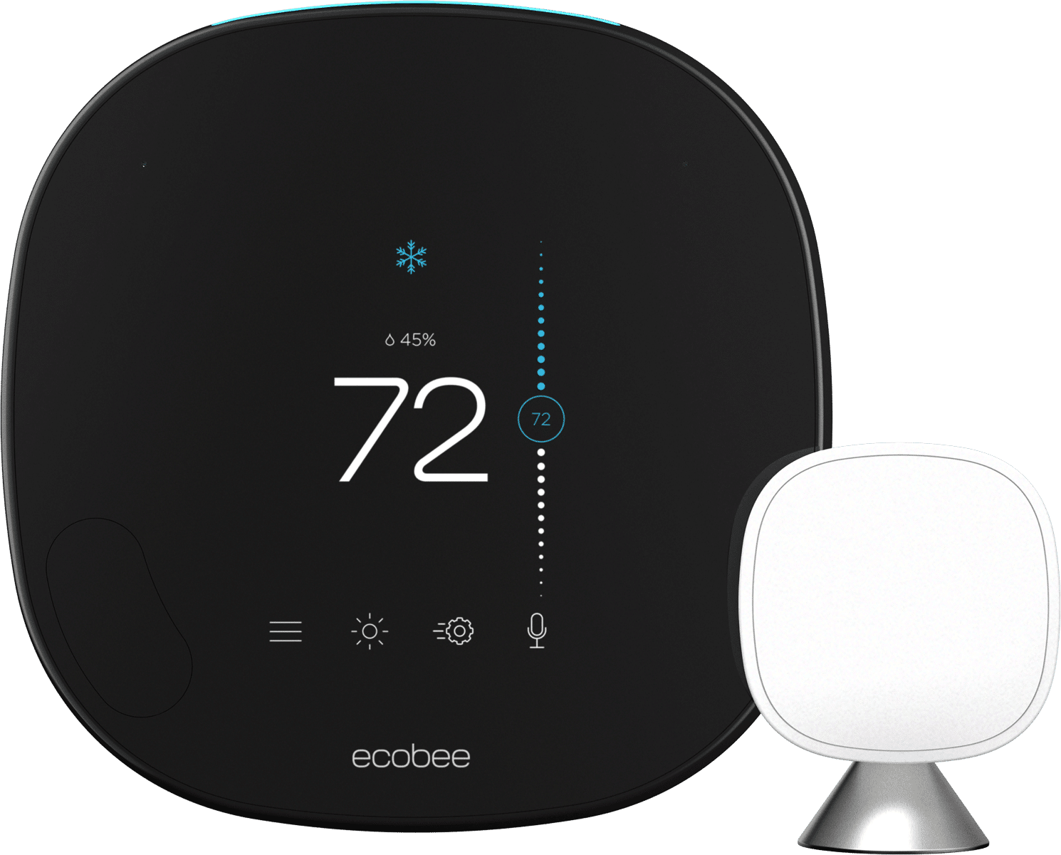Ecobee smart thermostat and sensor set to 72