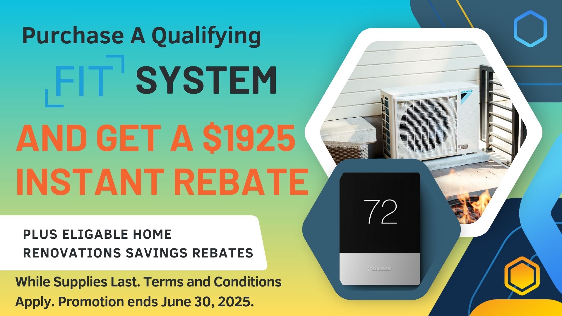 Daikin promotion of an instant rebate on a heat pump or air conditioner