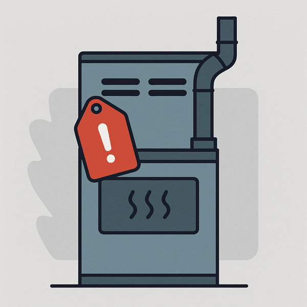 Illustration of a home furnace with a red warning tag, representing TSSA safety warnings.