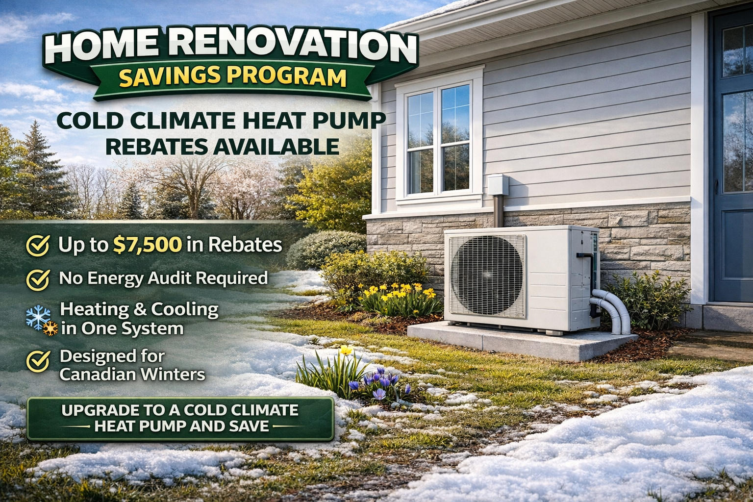 Cold Climate heat pump rebates through the home renovation savings program. 