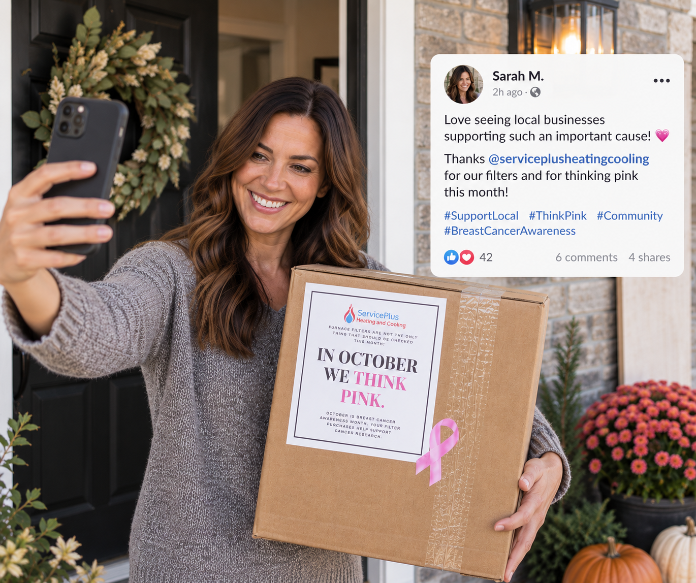 Homeowner sharing on social media about the breast cancer campaign